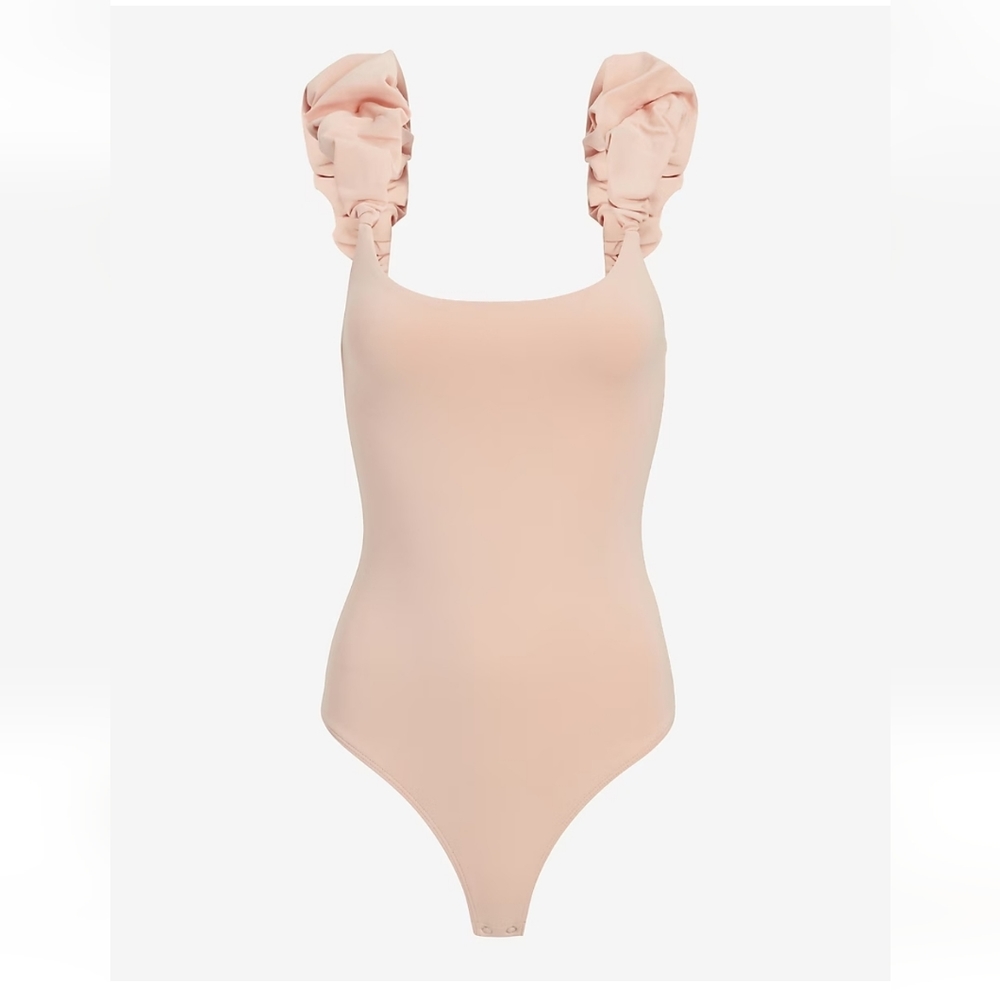 Ruched Puff Strap Scoop Neck Thong Bodysuit